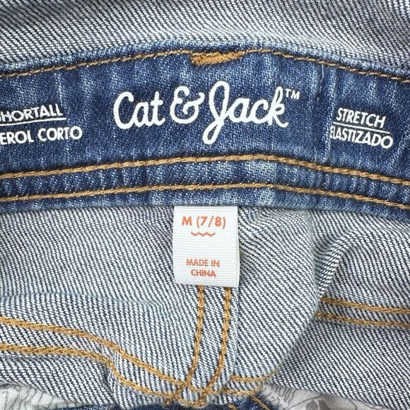 Cat & Jack Medium Wash Distressed Overall Shorts - Size Medium (7/8) - Picture 4 of 4